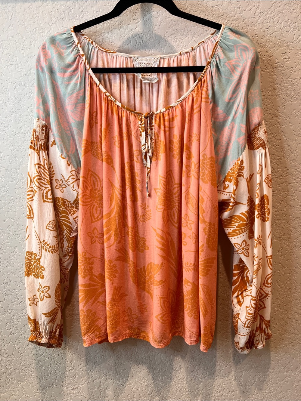 Johnny Was Waimea Mixed Floral Patchwork Peasant Top Pink & Orange Size XL - Picture 4 of 16
